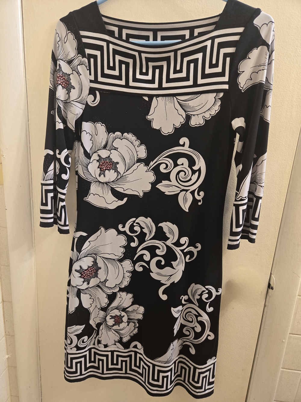 White House Black Market Black & White Floral-Scroll Midi Dress